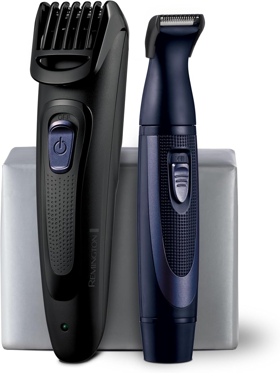 Kit Recortador de Barba Recargable, Bigote, Vello de Nariz, Detalles | Recortador de nariz con batería adicional, peine ajustable con 9 ajustes de longitud, cuchillas autoafilables, hasta 45 minutos de uso inalámbrico
