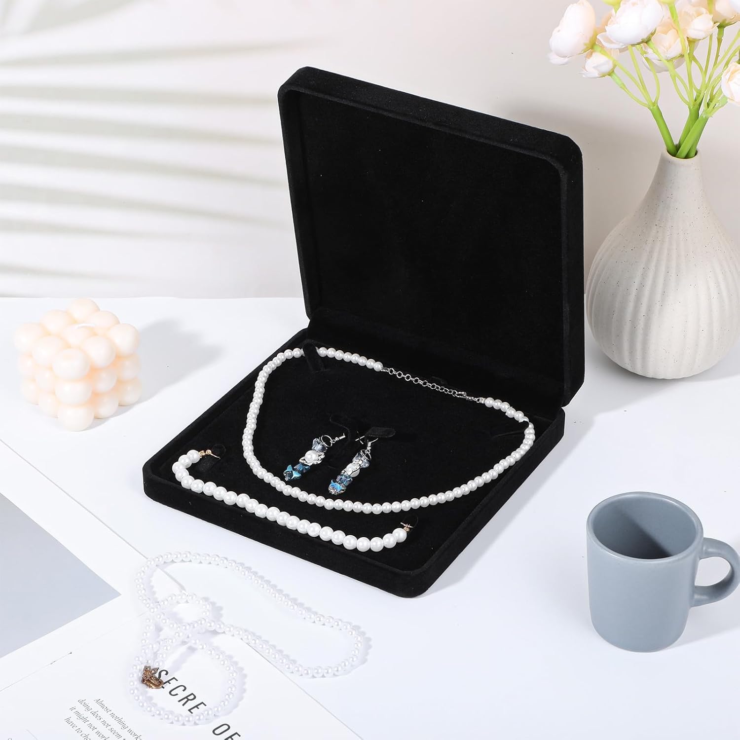 4 Pcs Velvet Jewelry Set Box Jewelry Gift Boxes Earring Ring Bracelet Necklace Gift Box Empty Jewelry Boxes Jewelry Storage Case Jewelry Storage Holder for Wedding Travel (Black)