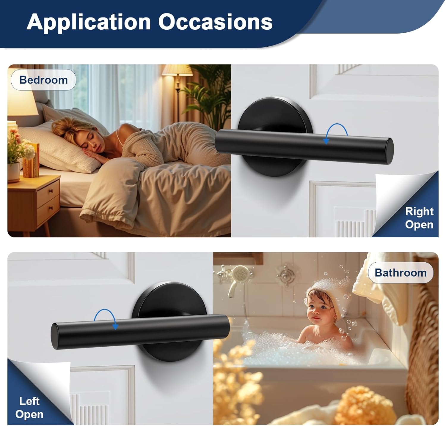 Orger 6 Pack Black Door Handles Interior, Privacy Matte Black Door Handles for Bedroom and Bathroom, Door Levers Reversible for Left & Right, 304 Satinless Steels Keyless Locks for Doors