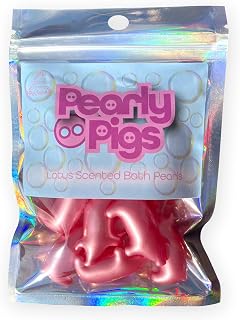 Pearly Pigs Lotus Scented Bath Pearls. Mix of 10 Pig Shaped Bath Pearls Full of Lotus Scented Bath Oil. Stocking Filler, Pig Themed Gift, Retro Gift