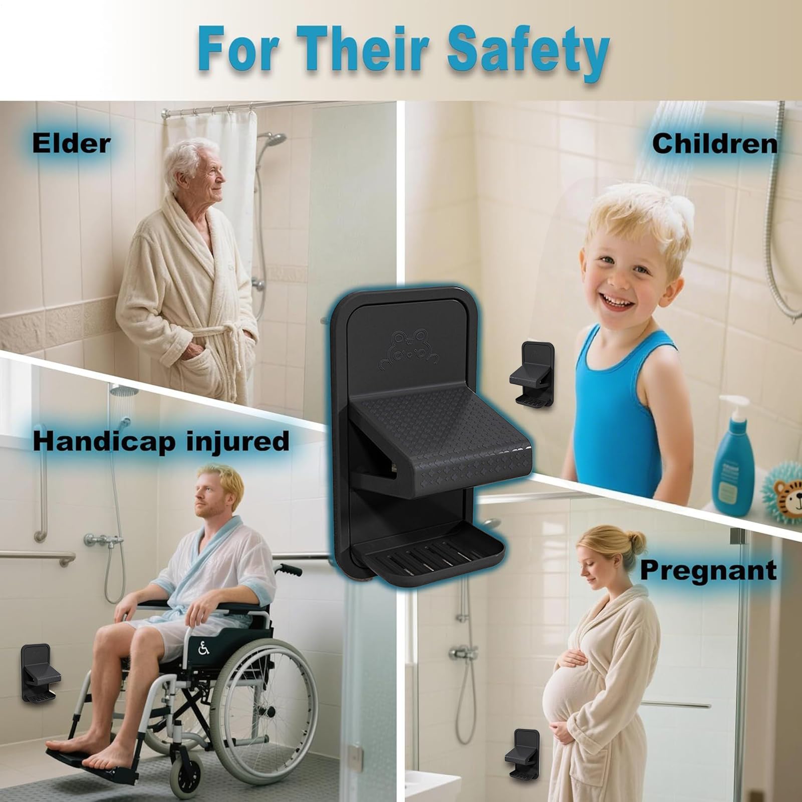 Shower Foot Rest – PP 21.5x11x9.2cm | Leg Shaving Footstool With Tray, Wall Bathroom Accessory For Metal, Glass, Marble Surfaces In Apartment, Hotel, RV Any Setting.