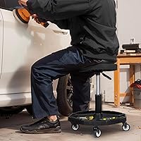 Vista 5 de YELLOW JACKET - Asiento rodante de garaje ajustable con neumáticos tipo taburete para taller, con 300 libras de capacidad, silla mecánica con ruedas