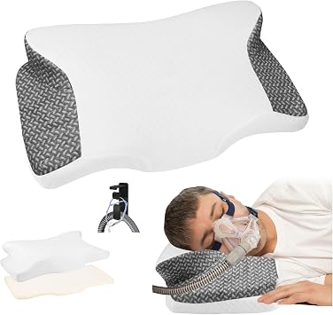 Cervical Neck CPAP Pillow for Side, Back Sleepers to Neck Pain Relief - Reduce Air Leaks & Mask Pressure for Better Sleep- Include CPAP Hose Holder - Avoid Hose Tangles & Keep The Hose Off The Floor