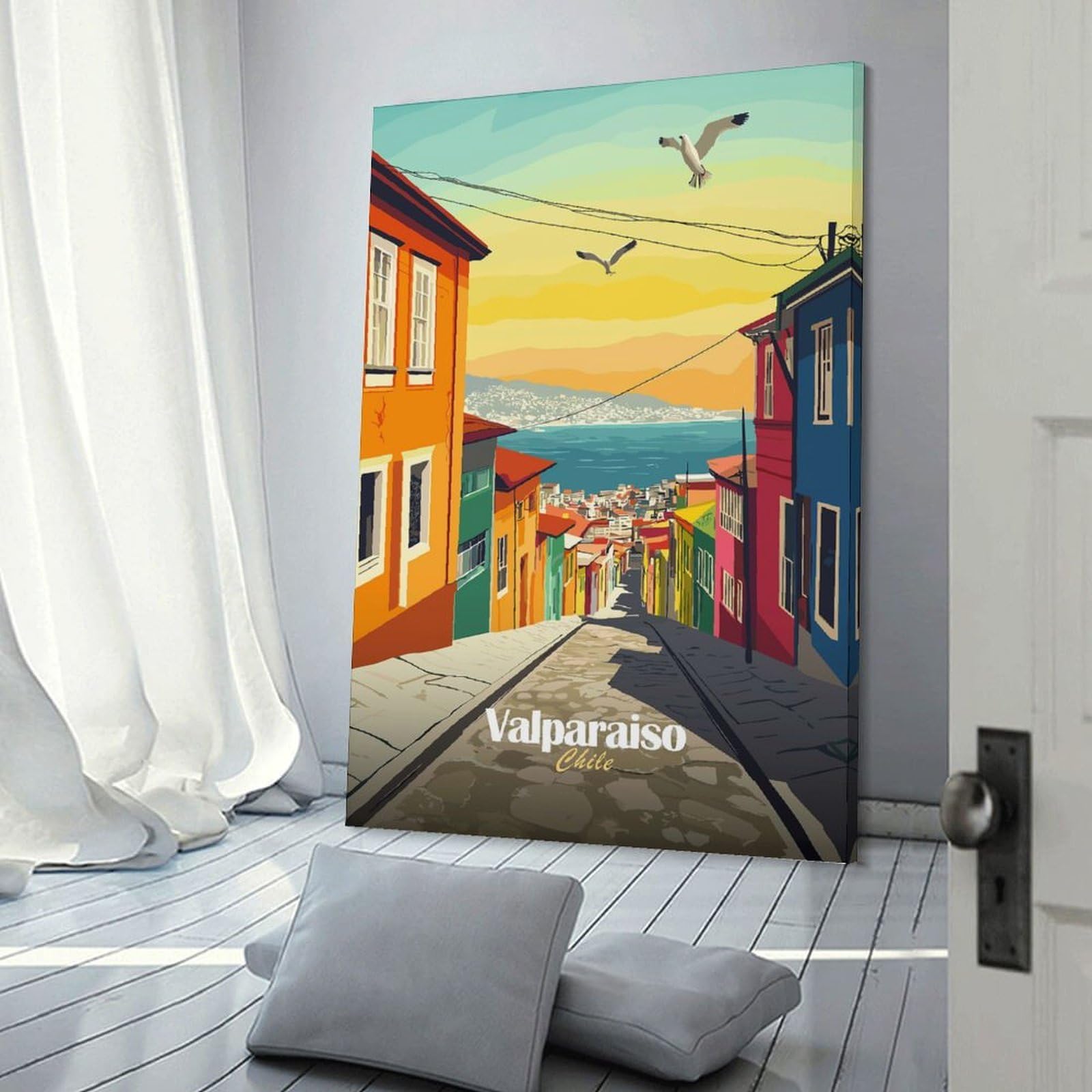 Junmoney Frame-Style-21 Canvas Wall Art Valparaiso, Chile, 20X30inch(50X75cm), For Lounge, Study, Hallway Or Flat Walls, Canvas Wall Art That Fits Changing Layouts