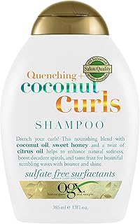 OGX Quenching + Coconut, Curl-Defining Shampoo, Hydrating & Nourishing Curly Hair Shampoo with Coconut Oil, Citrus Oil & Honey, Paraben, Sulfate-Free Surfactants, 13 floz