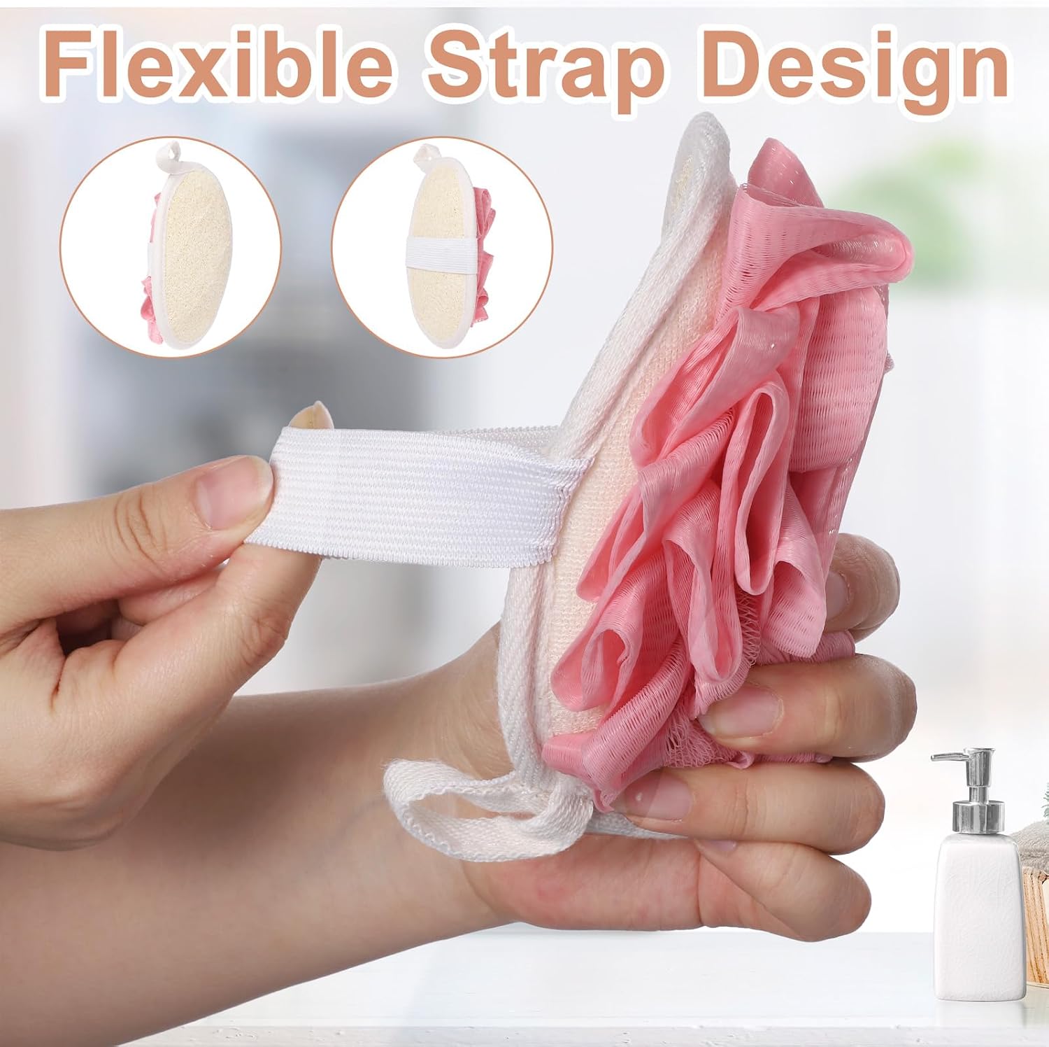 2PCS Pink Loofah Sponge - Exfoliating Loofah for Women & Men, Natural Body Face Scrubber Sponge, Bath Accessories for Travel Skin Care and Cleansing-5.7 * 4 Inch
