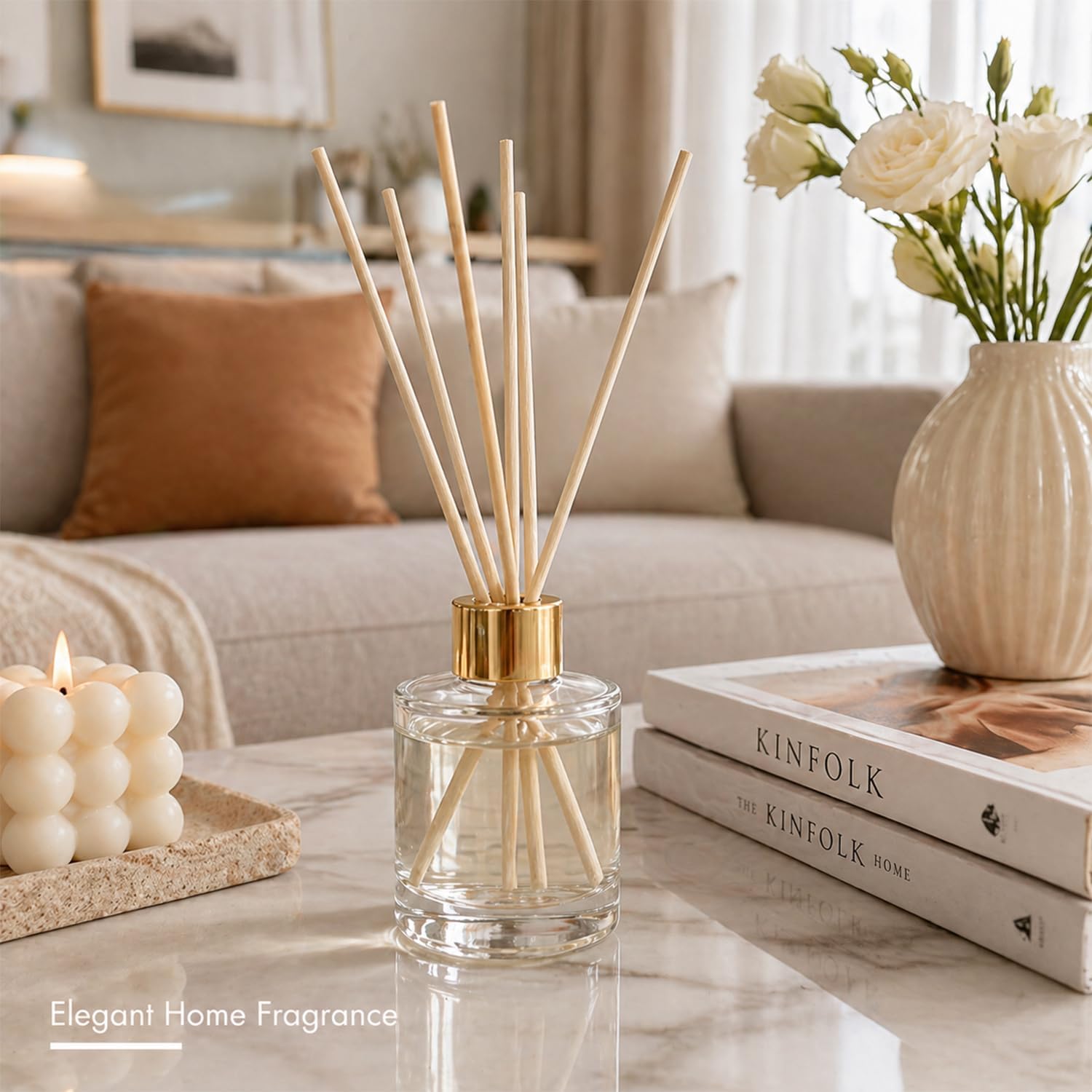 50ml Clear Glass Reed Diffuser Bottles Set of 4 Empty Aromatherapy Bottles with Gold Cap, Round Essential Oil Diffuser Container for Home Fragrance, DIY Scent, Bathroom, Office Decor
