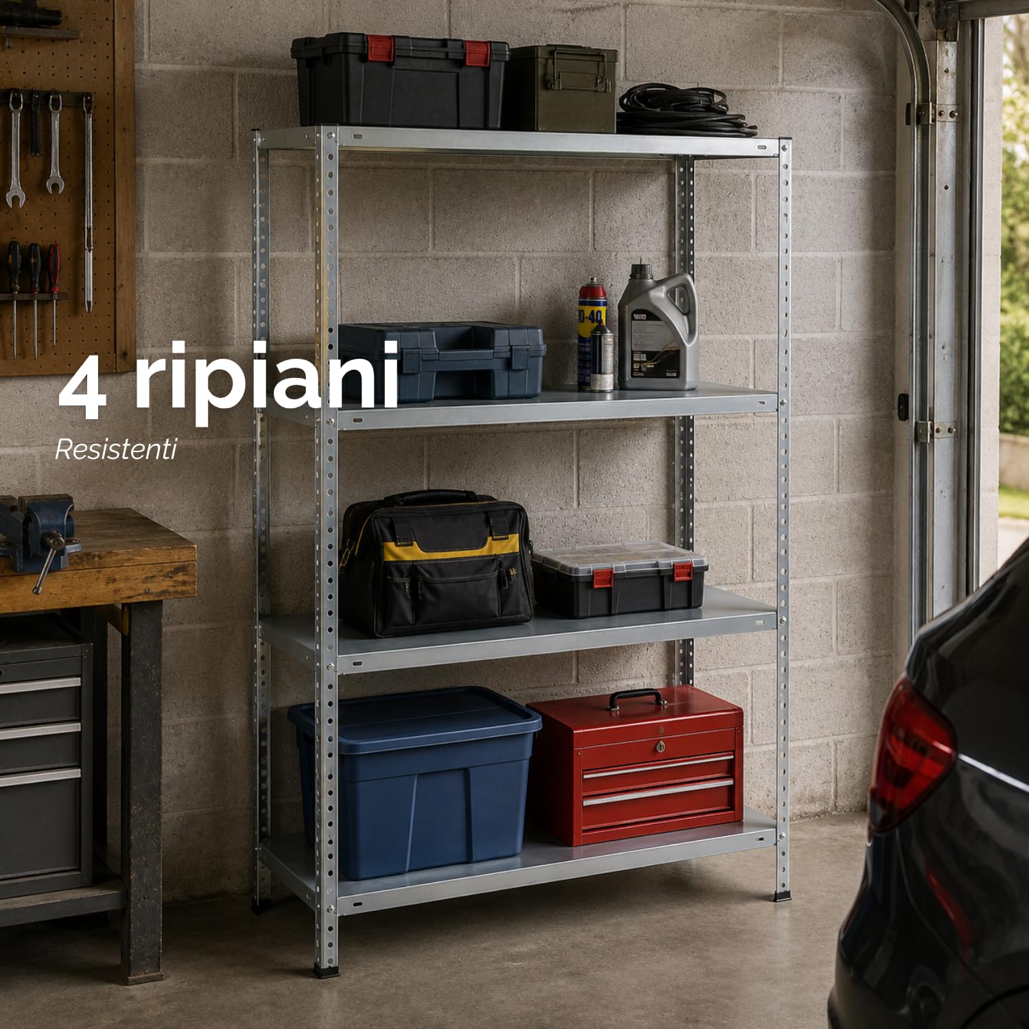 VIRSUS 2 Scaffali in Metallo a 4 Ripiani, Misura 75x30x147 cm, Metallo Galvanizzato, Montaggio Veloce, Scaffalature per Garage, Magazzino, Portata Max 180 kg -4410