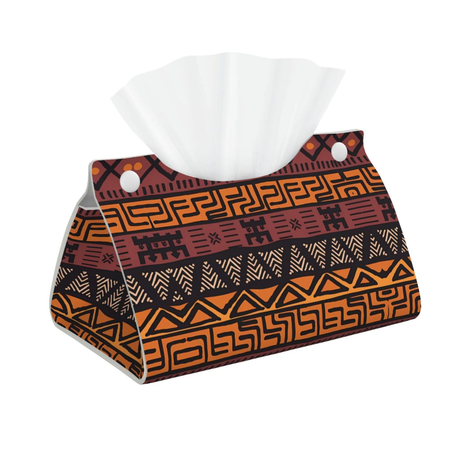 African Mud Cloth Tribal Print Long Tissue Box Cover Holder Foldable Leather Organizer for Vanity, Nightstand, Desk & Bathroom