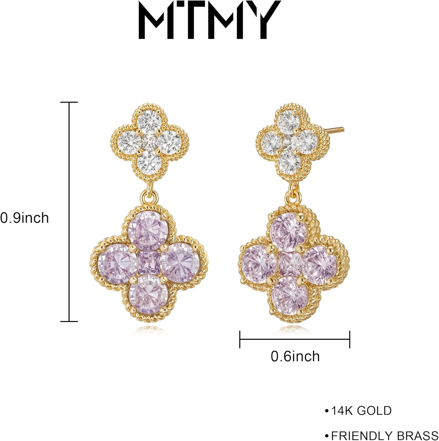 MTMY Dangle Earrings for Women 14K Gold Plated Four Leaf Clover Dangling Drop Birthstone Stud Earrings Trendy Flower Birthstone Jewelry Birthday Gifts - Image 6