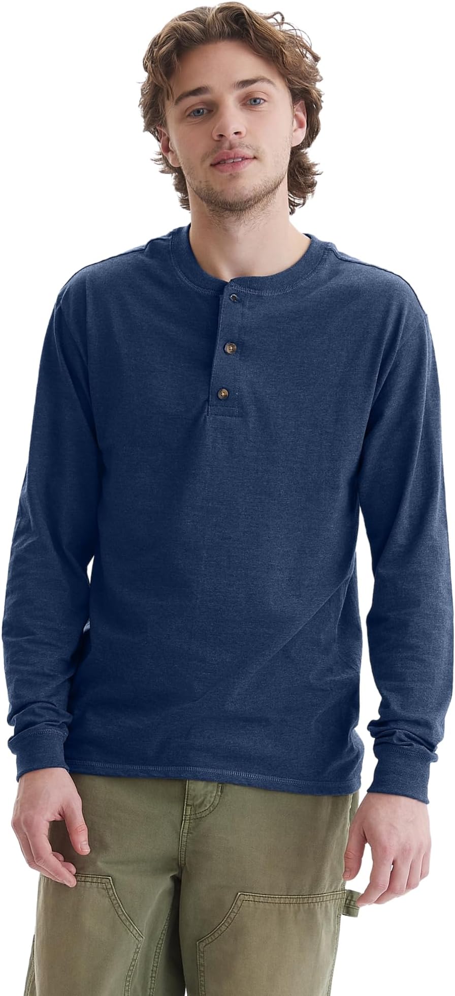 Men's T-Shirts, Men's BeefyT Henley Shirts, Men's Cotton Long Sleeve Shirts, Dark Truffle, L