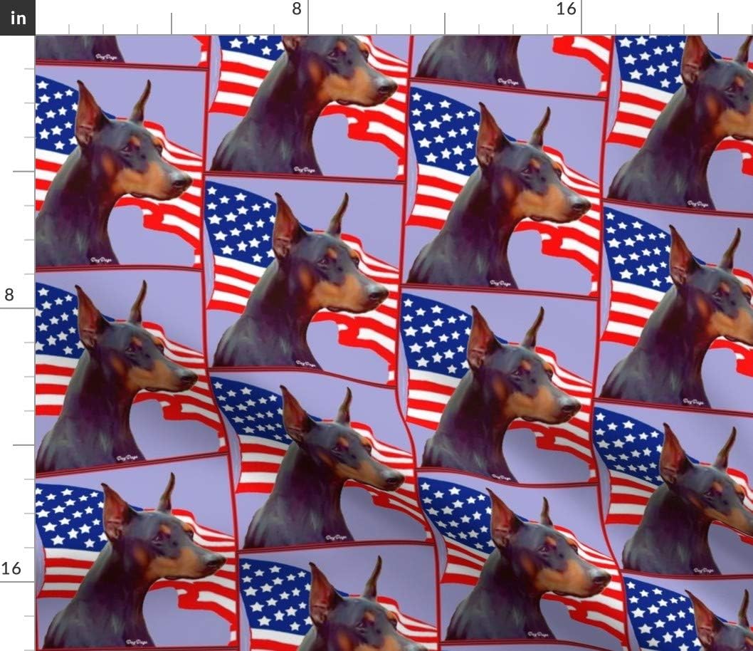 Spoonflower Fabric - Doberman Pinscher Flag Dogs Flags Red White Blue Stars Stripes Printed on Petal Signature Cotton Fabric by The Yard - Sewing Quilting Apparel Crafts Decor