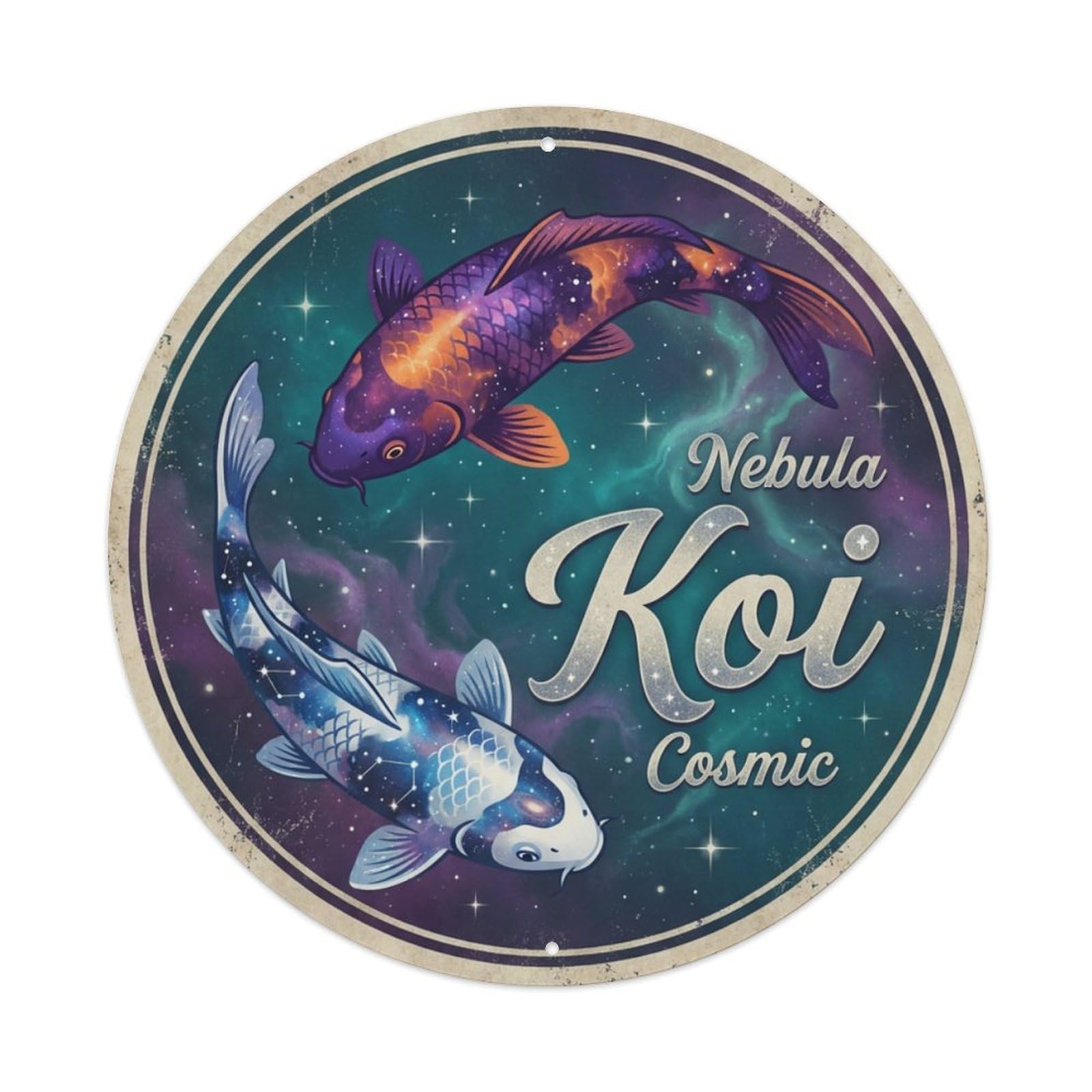 Koi Fish Nebula Cosmic Starry Waters Metal Tin Sign
