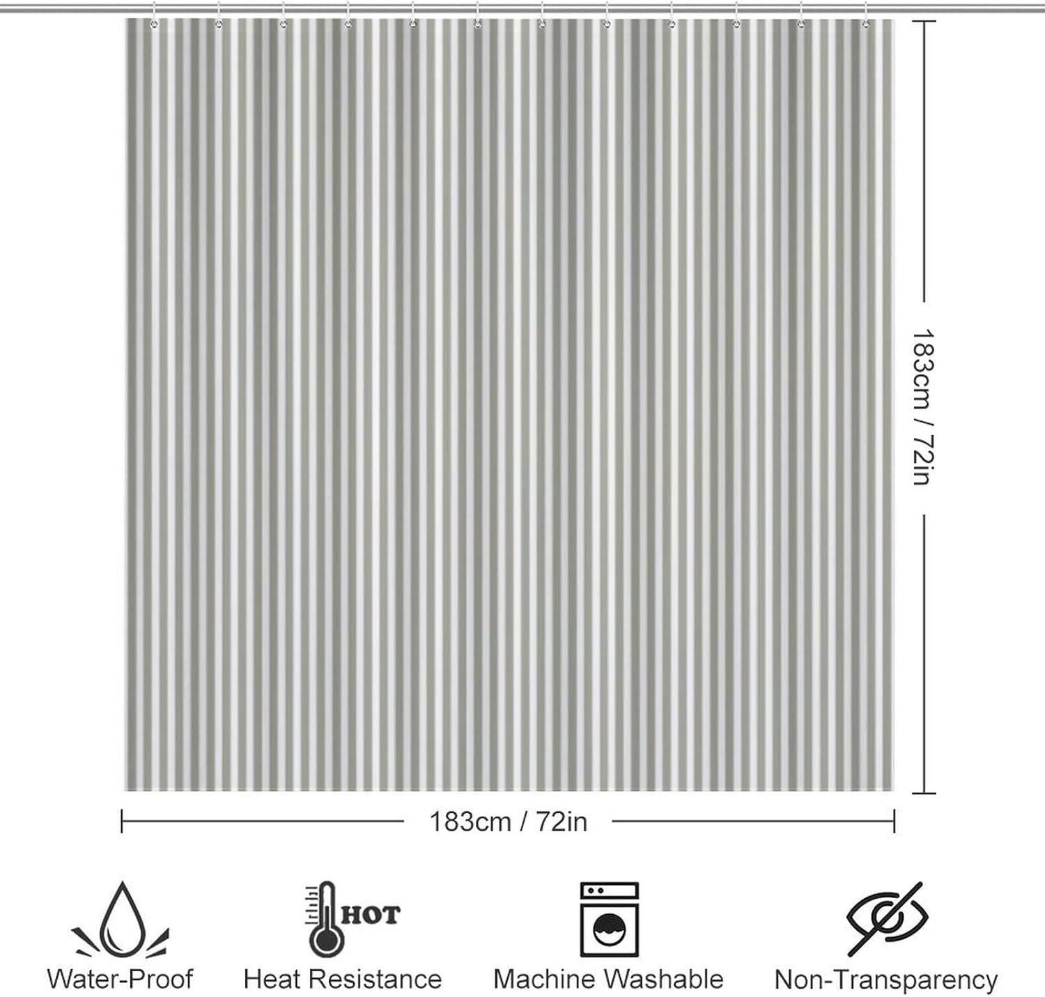 4 Pieces Grey and White Stripes Shower Curtain Sets, Bathroom Sets with Shower Curtain & Rugs, Bathroom Decor Rug Toilet Lid Cover & Non-Slip U Shape Mat Waterproof Shower Curtain with 12 Hooks