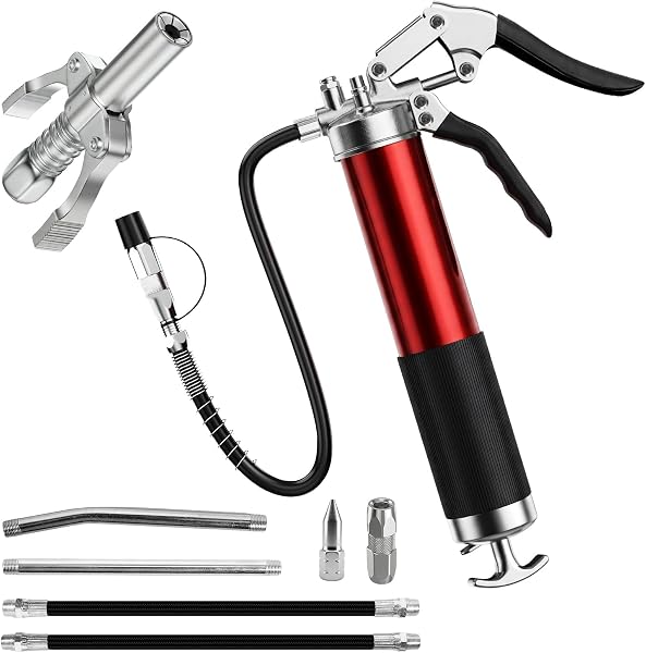 Manual Grease Gun 8000 PSI with Quick Coupling, Flexible Hose, Metal Extension Hose and Sharp Nozzle, Grease Gun Kit for Car, Vehicle and Industrial Equipment, Cartridge 400g - 1