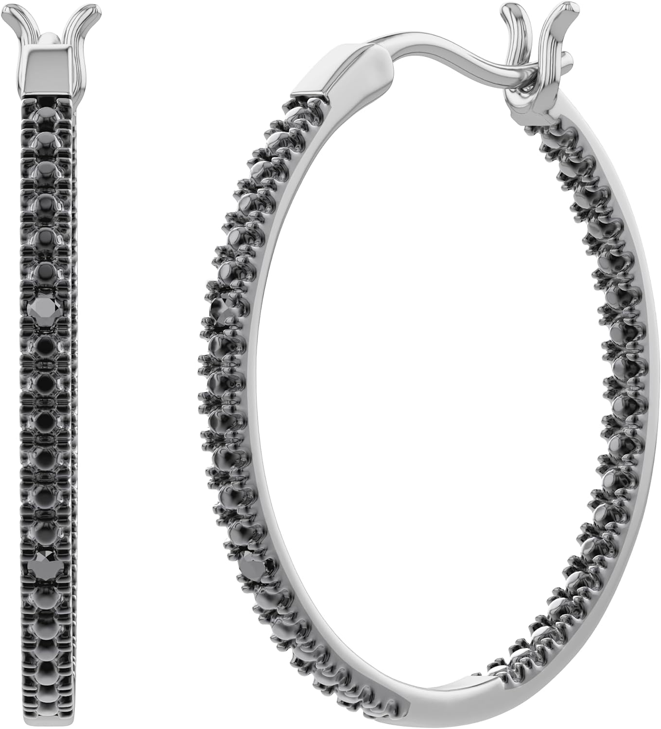 JEWEL ZONE Black Natural Diamond Accent Inside Out Hoop Earrings 14K Gold Over Sterling Silver, Gift For Her Hypoallergenic Jewelry for Sensitive Ears Large Big Hoop Earring