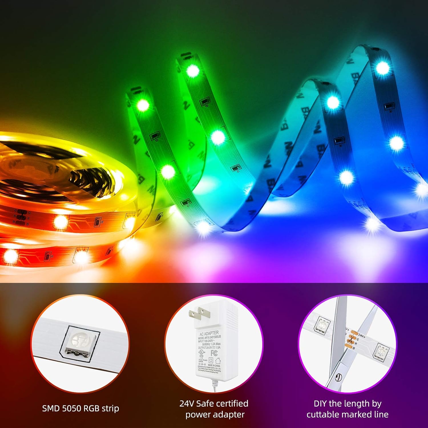 BASON LIGHTING Under Cabinet Lights with 44 Keys Remote and Power Supply, Under Bed Lights 32.8ft High Bright 300 LEDs Light Strips Kit for Kitchen,Bar,Computer Desk, Wall Lights.