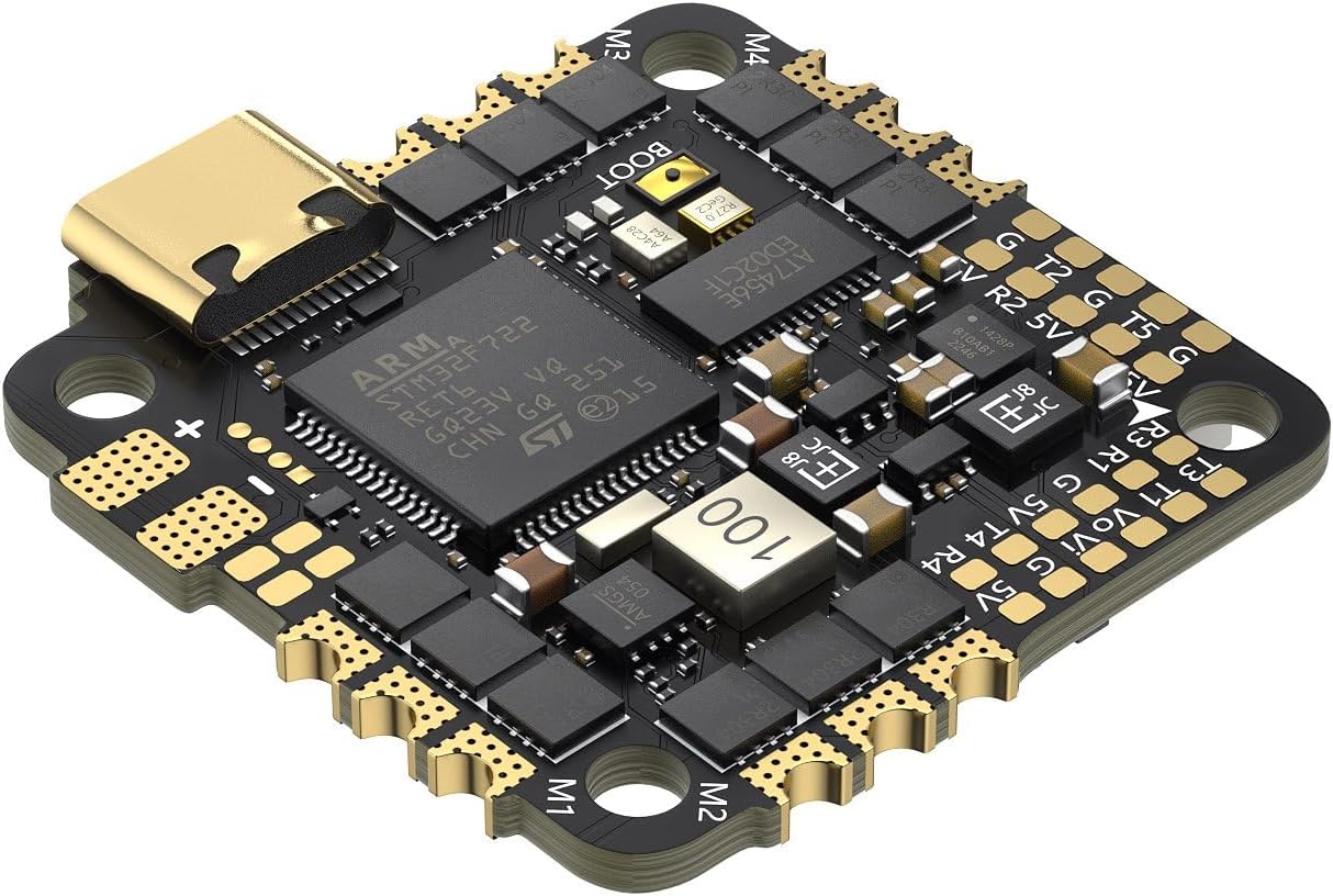 Angled view of GEPRC TAKER F722 45A 32Bit AIO Flight Controller with USB-C port