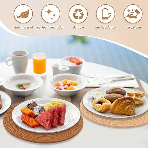 Miniatura 4 de Billbotk Juego de 4 manteles individuales redondos tejidos, manteles individuales de cocina de 13 pulgadas para mesa de comedor, salvamanteles para