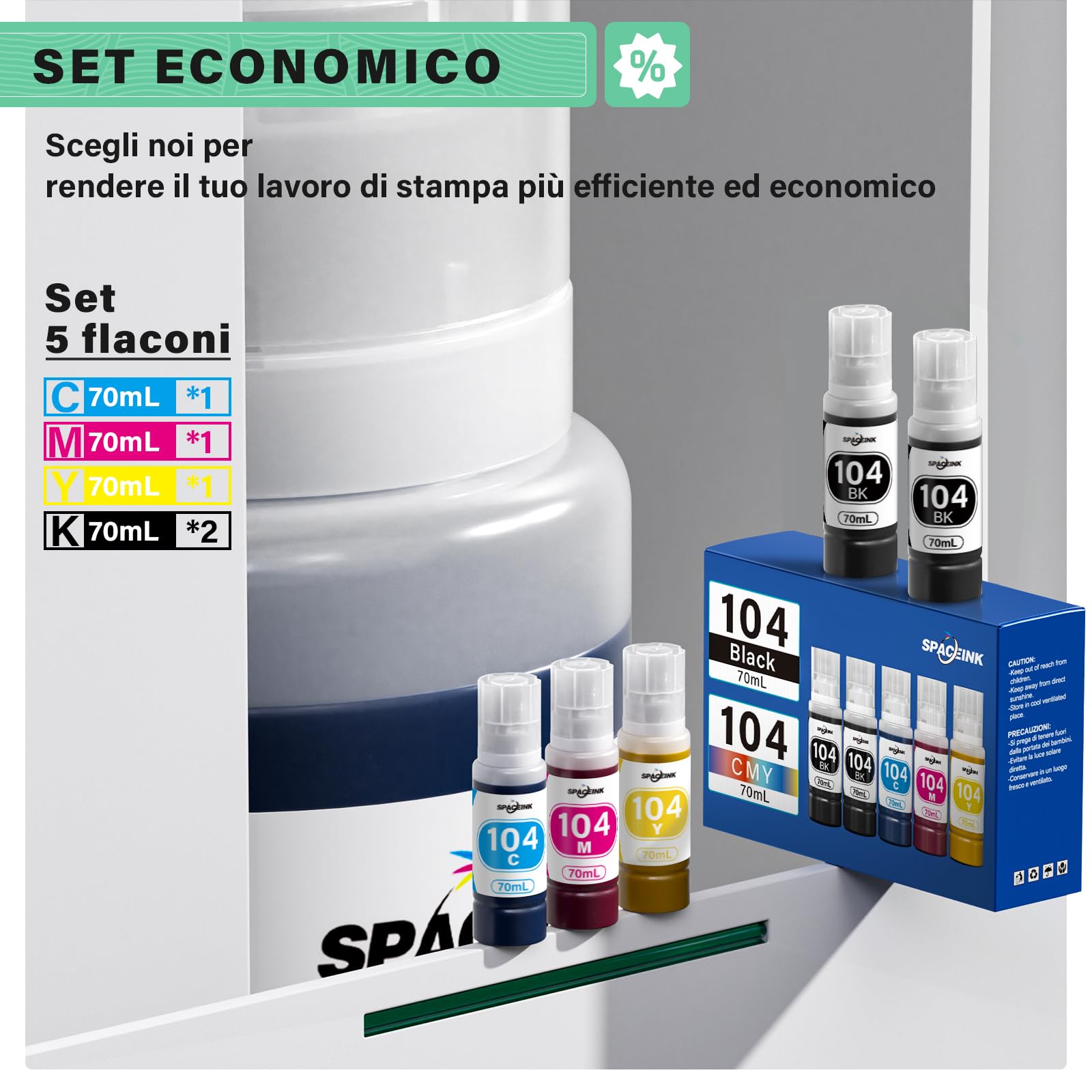 Amaprint Inchiostro compatibili con Epson 104 per EcoTank ET-4800 ET-2871 ET-2870 ET-2862 ET-2861 ET-2811 (4 Flaconi di Inchiostro da 4x70ml Amaprint Inchiostro compatibili con Epson 104 per EcoTank ET-4800 ET-2871 ET-2870 ET-2862 ET-2861 ET-2811 (4 Flaconi di Inchiostro da 4x70ml