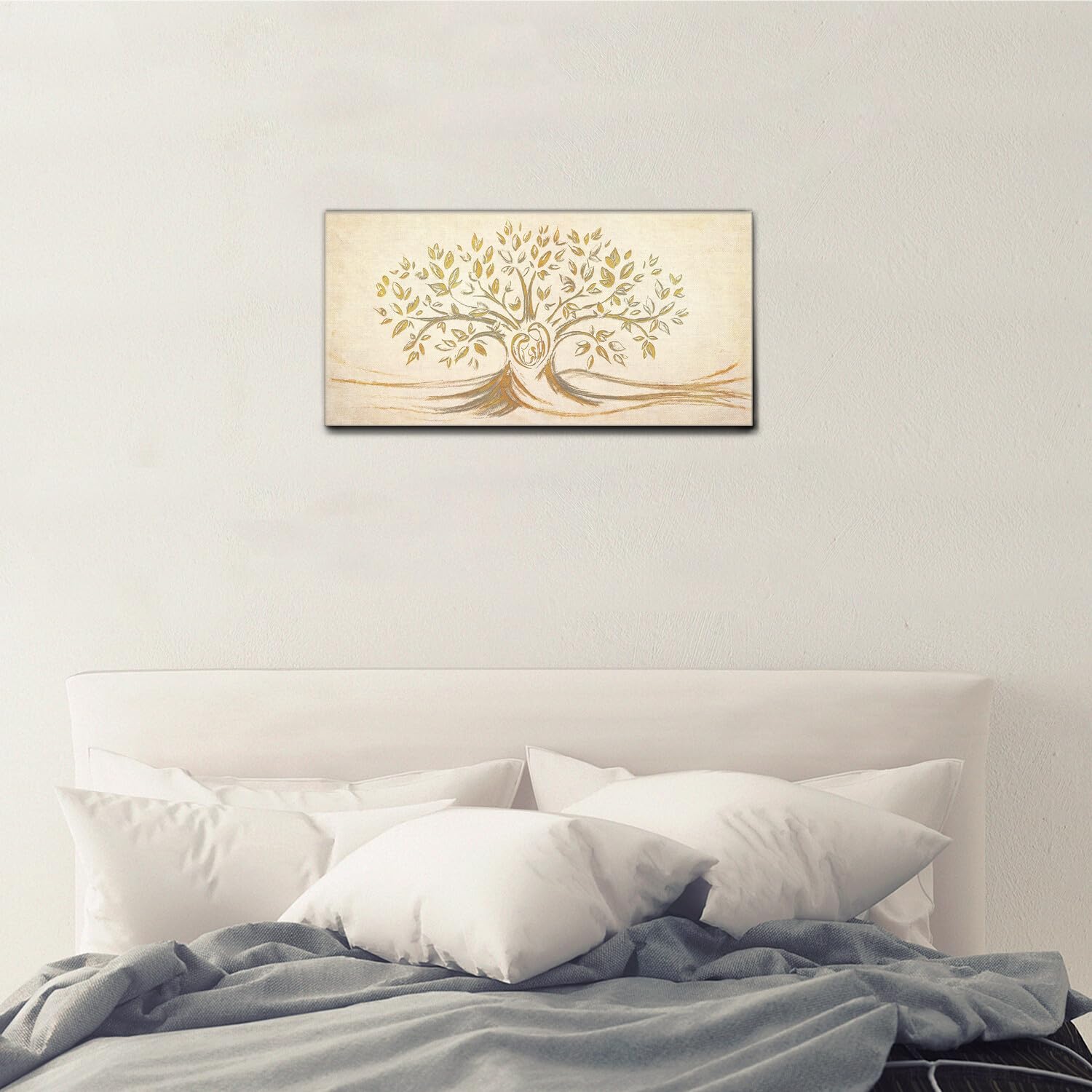 Giallobus - Quadro - 05 - Capezzale Moderno - Sacra Famiglia e Albero della Vita - Gold&Rose - Tela Canvas Telaio Standard - 100x50 - Pronto da Appendere - Quadri Moderni per la casa