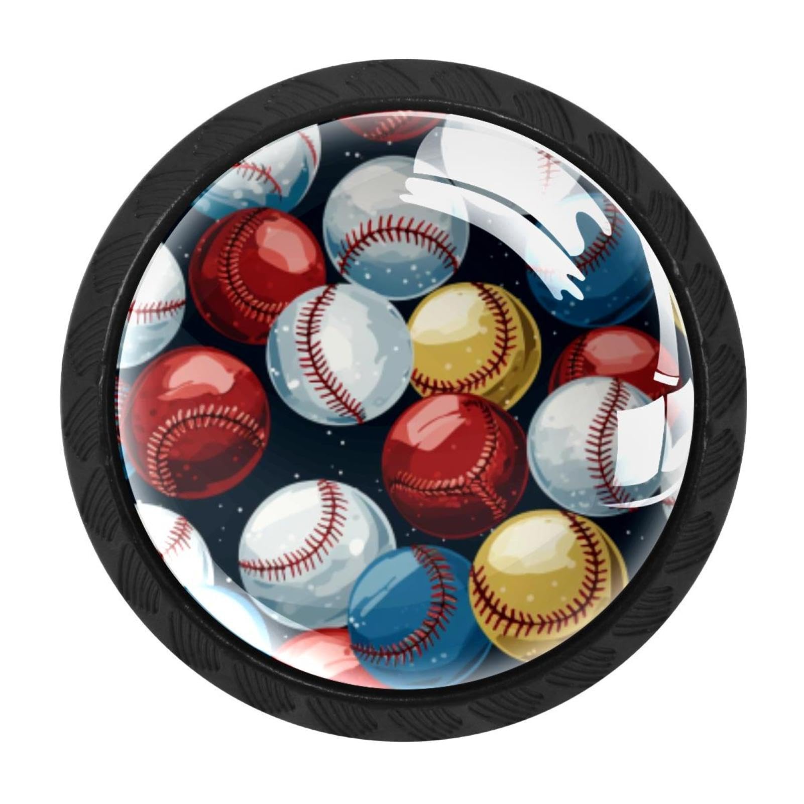 Chenzzzz Multicolored 14 4Pcs Baseball Dresser Knob Round Glass Drawer Knobs Pulls Cabinet Handle For Home Kitchen Office Bathroom Wardrobe Cupboard