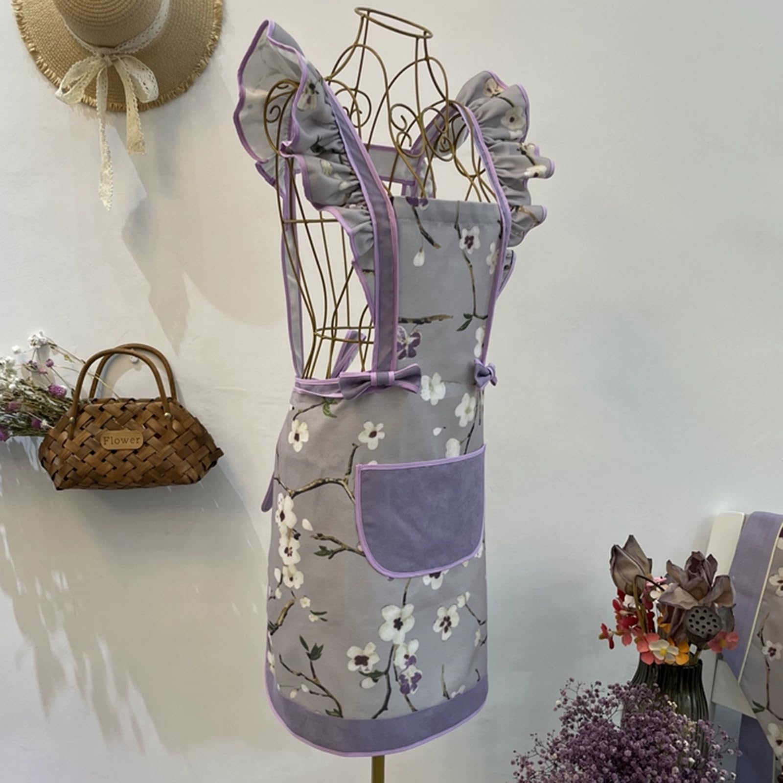 Fartuch Kuchenny Damski Bawełniany Fartuch Regulowany Fartuchami Dla Kobiet Z KieszeniamiPurple,One Size