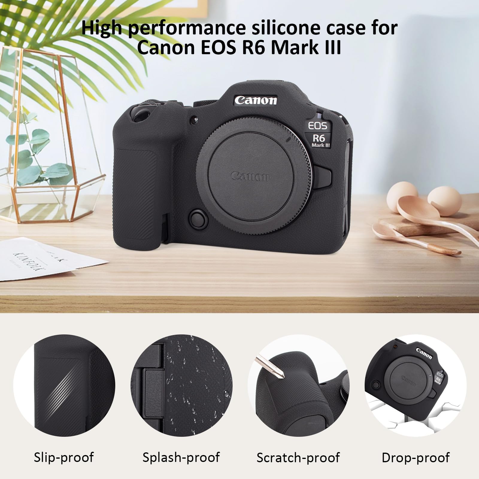 Rieibi Custodia in silicone per fotocamera Canon EOS R6 Mark III, accessori per fotocamera digitale Canon EOS R6 MarkIII con 2 pellicole protettive temperate ultra sottili da 0,25 mm, antiscivolo e