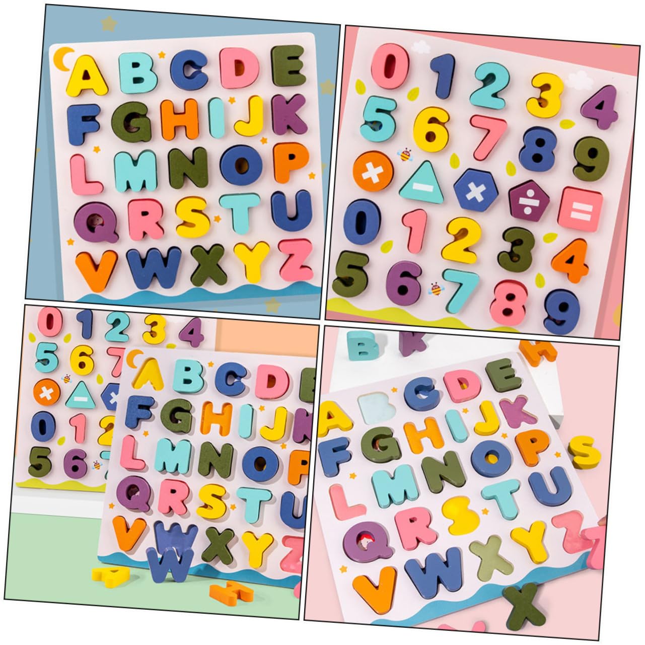 2 Juegos Bloques Educativos de Madera para Rompecabezas con Letras y Números para Reconocimiento y Aprendizaje Temprano Juguete Didáctico para Niñas de Preescolar