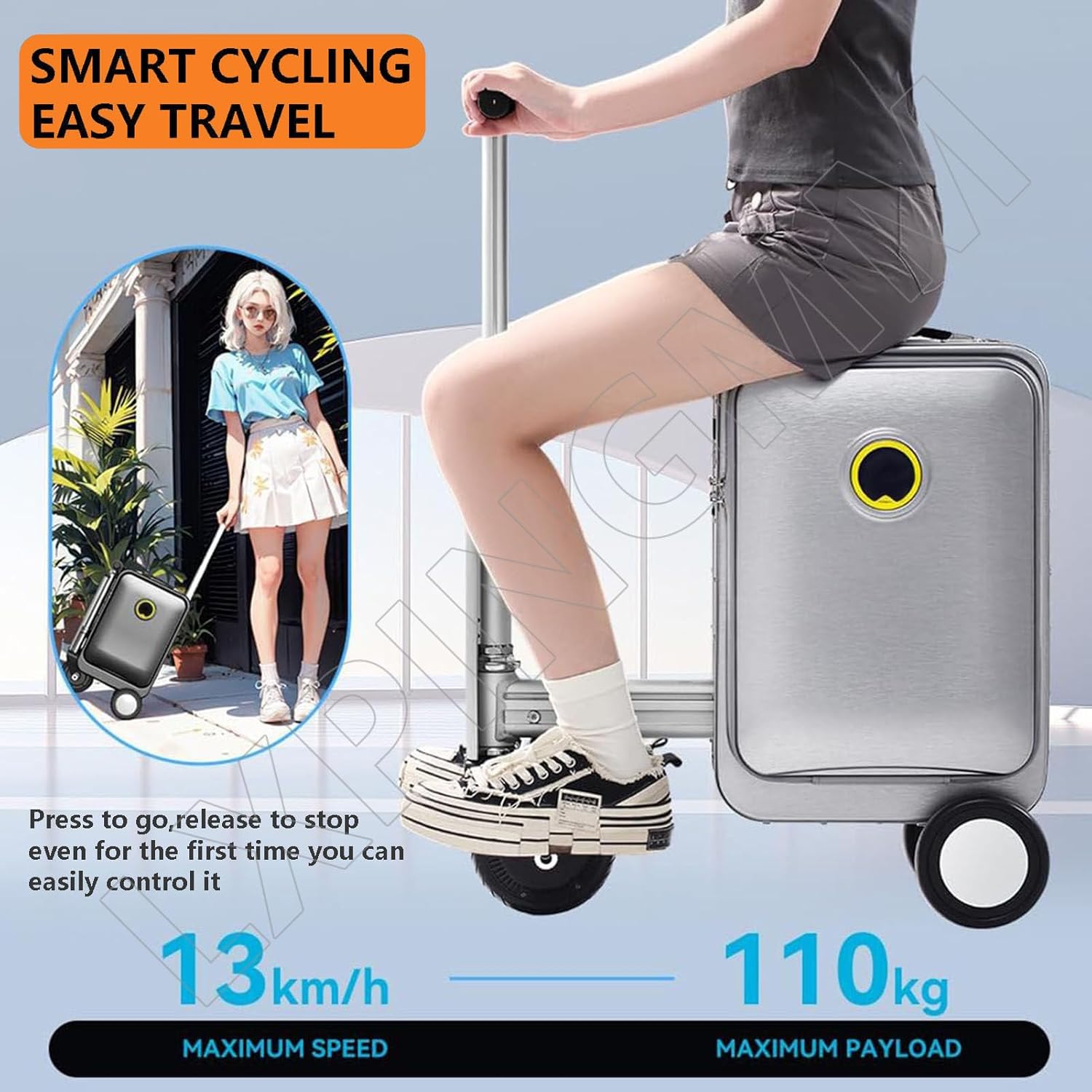 Smart Electric Suitcase,20 L Rideable Luggage with Telescopic Handle, Load 243 LBs,Speed Adjustment,TSA Coded Lock,External Charging Port,for Business,Travel Pink