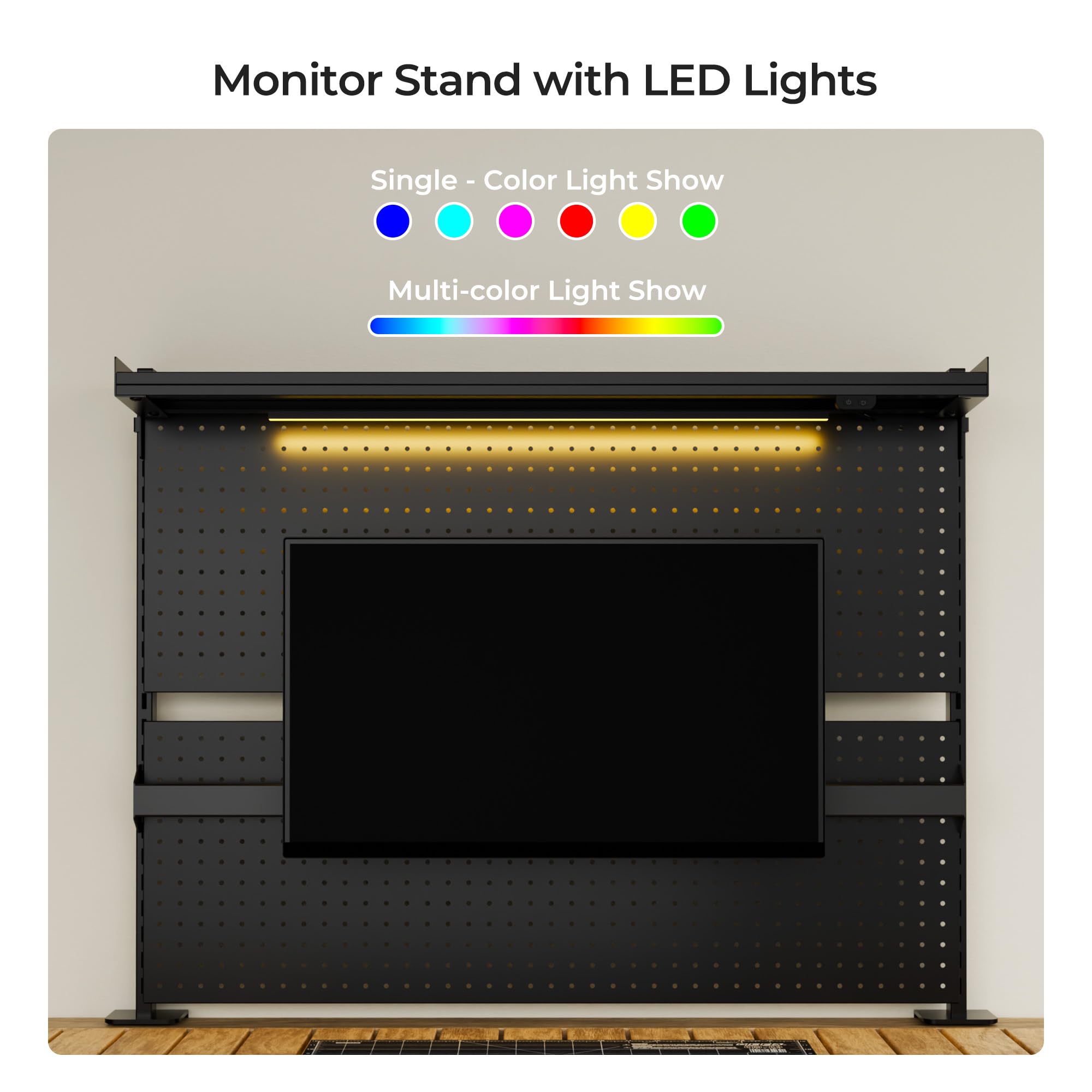 EUREKA ERGONOMIC Pegboard Desk Organizer, Gaming Room Accessories, Peg Board for Walls with Dual Monitor Stand and Wall Storage Modular Kit, Black, 110×29×86.8cm