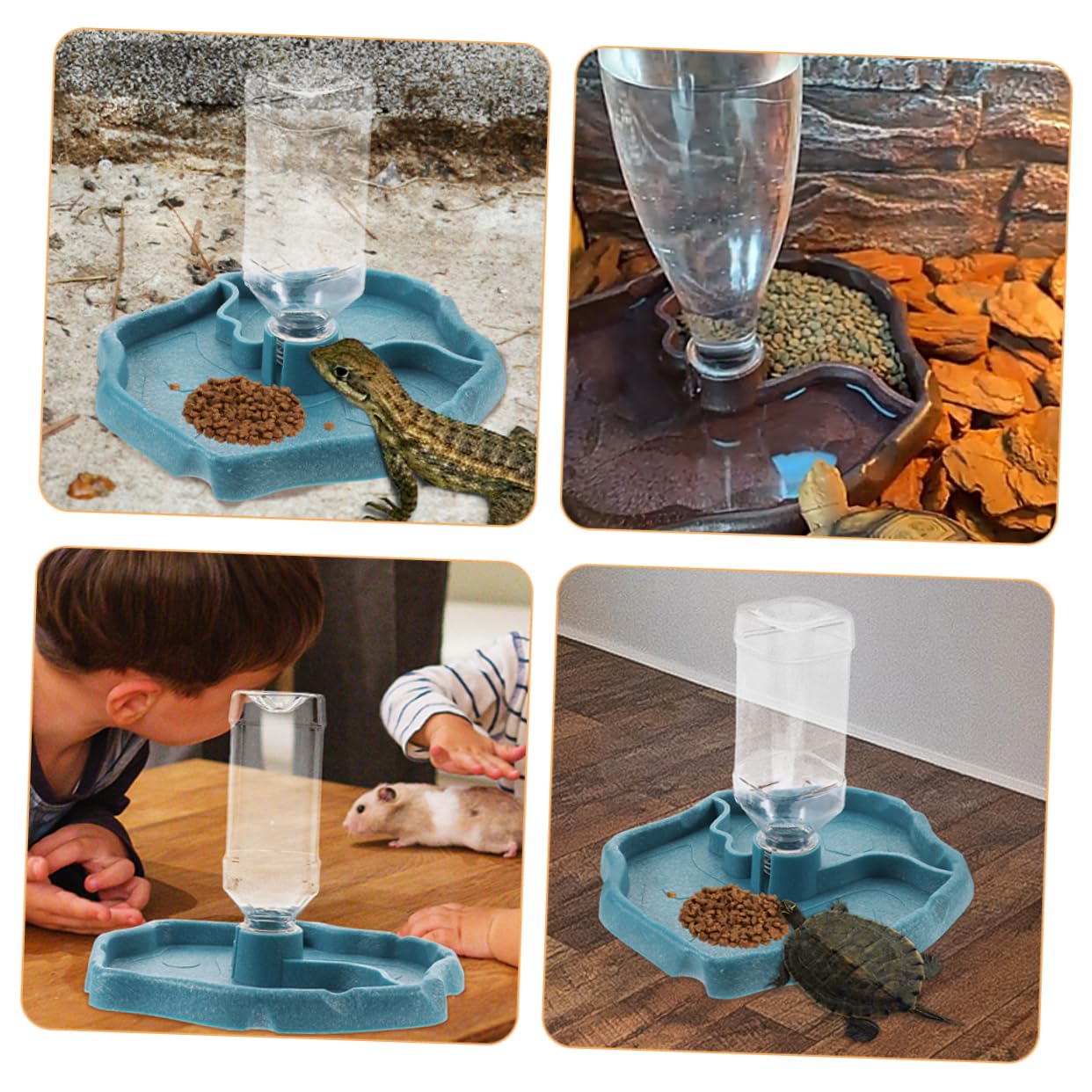 INOOMP Ciotola per Rettili Acqua Automatica in ABS, 2 Pezzi, per Uccelli e Tartarughe, Facile da Pulire, per Cibo e Acqua