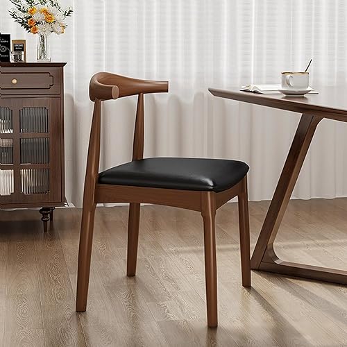 Miniatura 4 de Juego de 2 sillas de comedor de madera maciza con acabado de nogal, modernas sillas de comedor tapizadas de piel sintética de mediados de siglo con