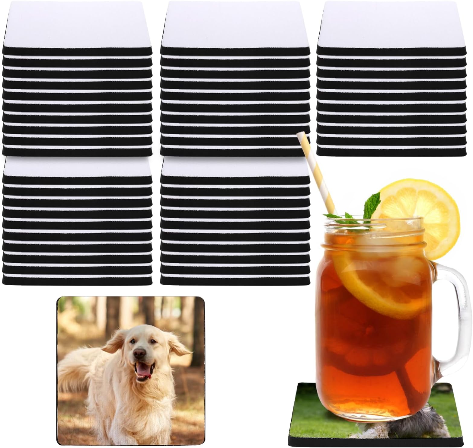 Okllen 50 Pack Square Sublimation Blank Coaster, Sublimation Blank Cup Mat, Rubber Heat Transfer Press Cup Coaster for Thermal Sublimation DIY Crafts, 9x9 CM/ 5MM Thickness