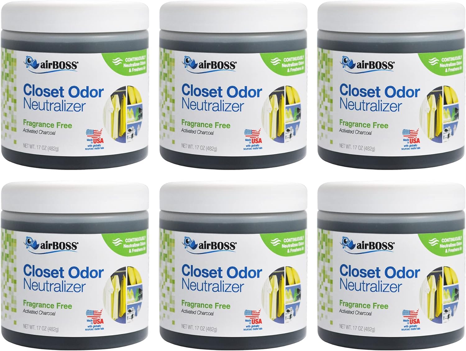 airBOSS Closet Odor Neutralizing Gel - Fragrance-Free - 17 oz - Odor Eliminator for Storage Closets and Small Spaces - Fights Mildew and Odors with Activated Charcoal