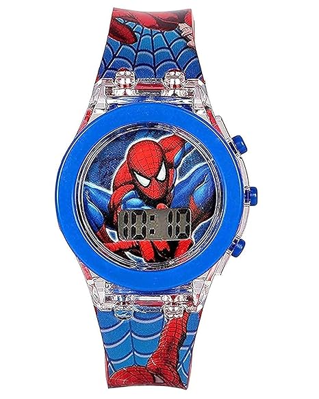ARTLABEL Spiderman Ben-10 with 7 Color Glowing Digital Light Kids Watches | for Boys Girls- Best Birthday Return Gift [ Same Colour Will be Sent ] Red Blue (2-8 Years Old) (Spiderman Theme Watch)