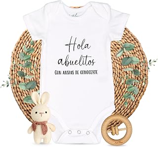Hola Abuelitos Pregnancy Announcement - Includes Crochet Bunny & Wood Rattle | Pregnancy Announcement for Grandparents | Hi Grandma Pregnancy Announcement Spanish | Baby on the way surprise