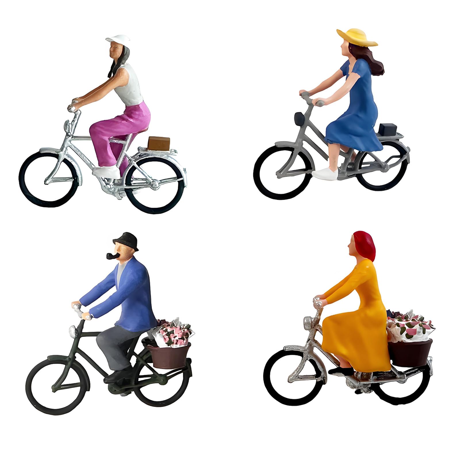 Hredyqw 1/64 Scale Bicycles Figurine Set Resin Cycling Men Women Miniature Dioramas Model Crafts Railway Dollhouses