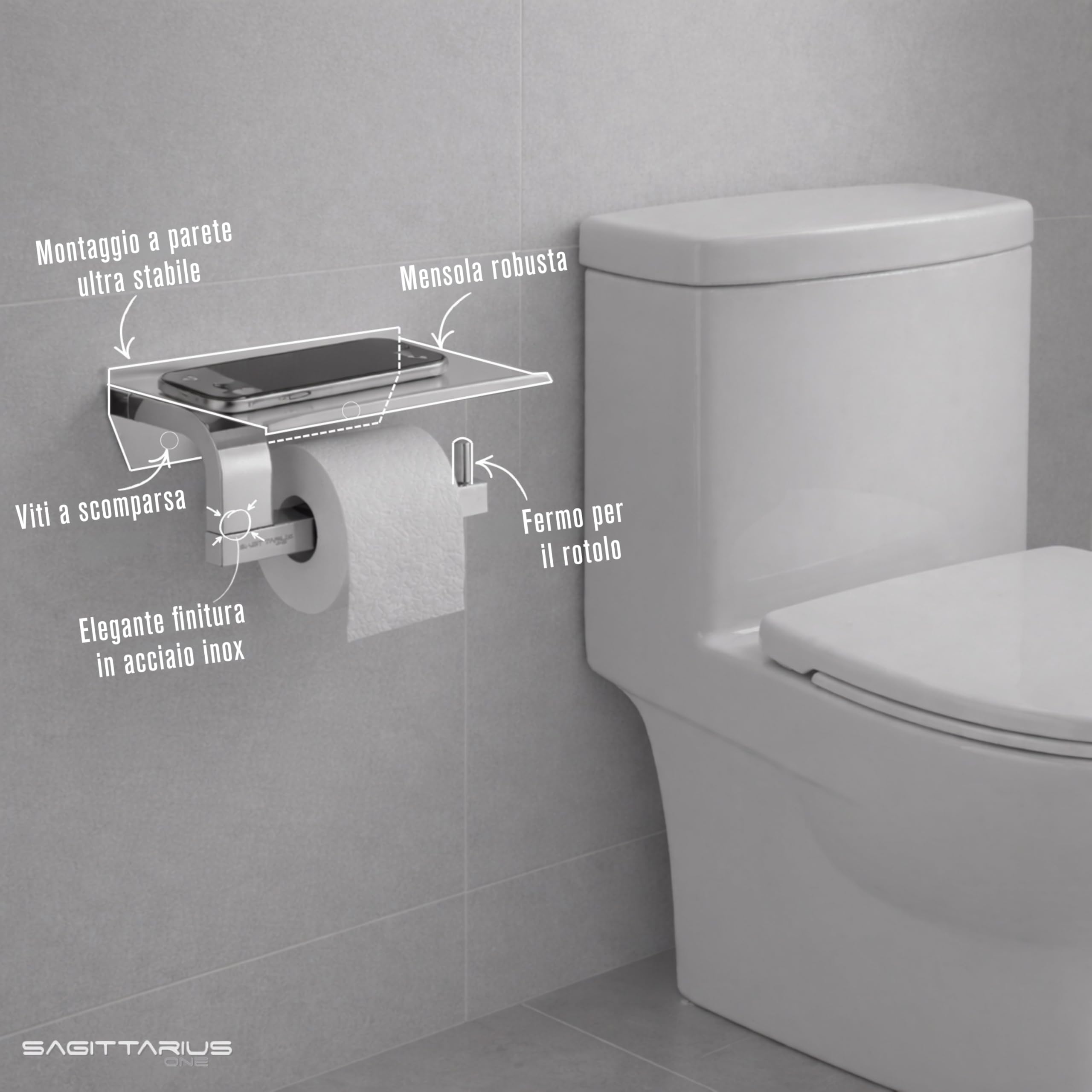 160S1 Porta Carta Igienica con Ripiano – Acciaio Inossidabile 304 Lucido, Montaggio a Muro, Cromato Elegante e Resistente