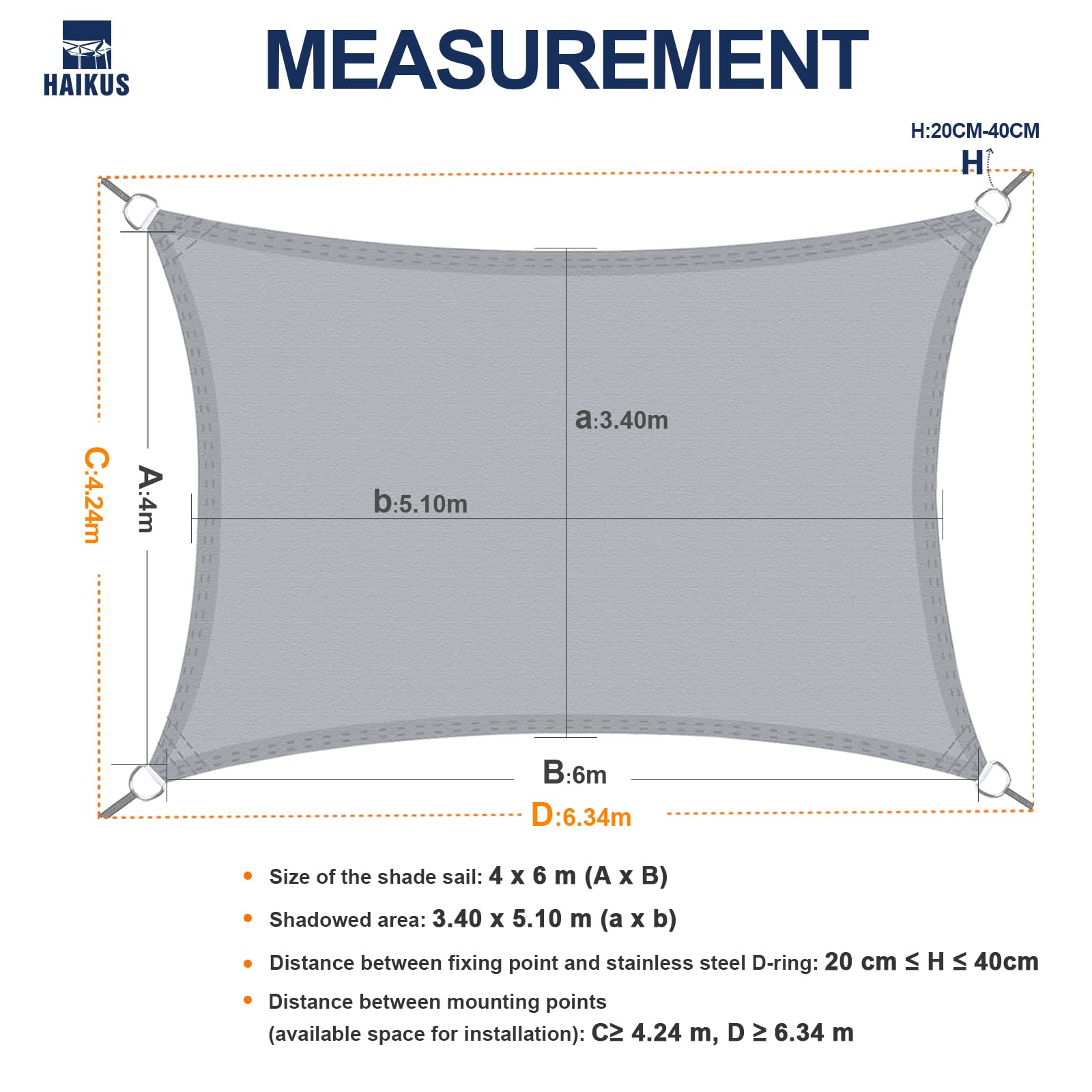 HAIKUS Tenda a Vela Impermeabile Rettangolare 4x6 m, Vela Ombreggiante Impermeabile 6x4, Tenda da Sole per Esterno Giardino Terrazzo, Bianca Beige