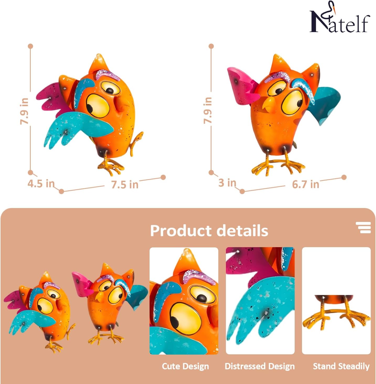 Natelf Bird Garden Decor for Outside, Outdoor Bird Statues Yard Art Set of 2, Wacky Funny Metal Figurines Gifts for Grandma Mom Women