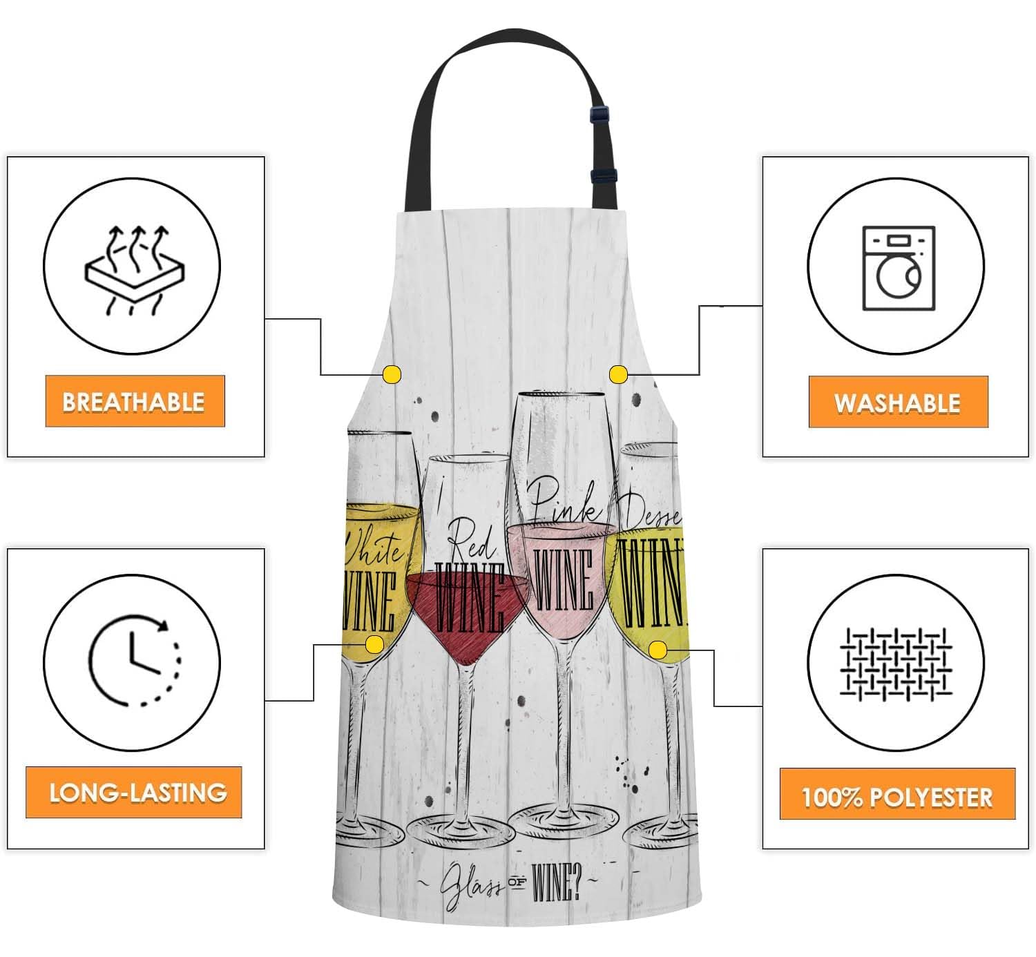 Smooffly Wine Apron Adjustable Apron Cooking Kitchen Chef Women Men Aprons for Home Kitchen Restaurant, Coffee House - Image 4