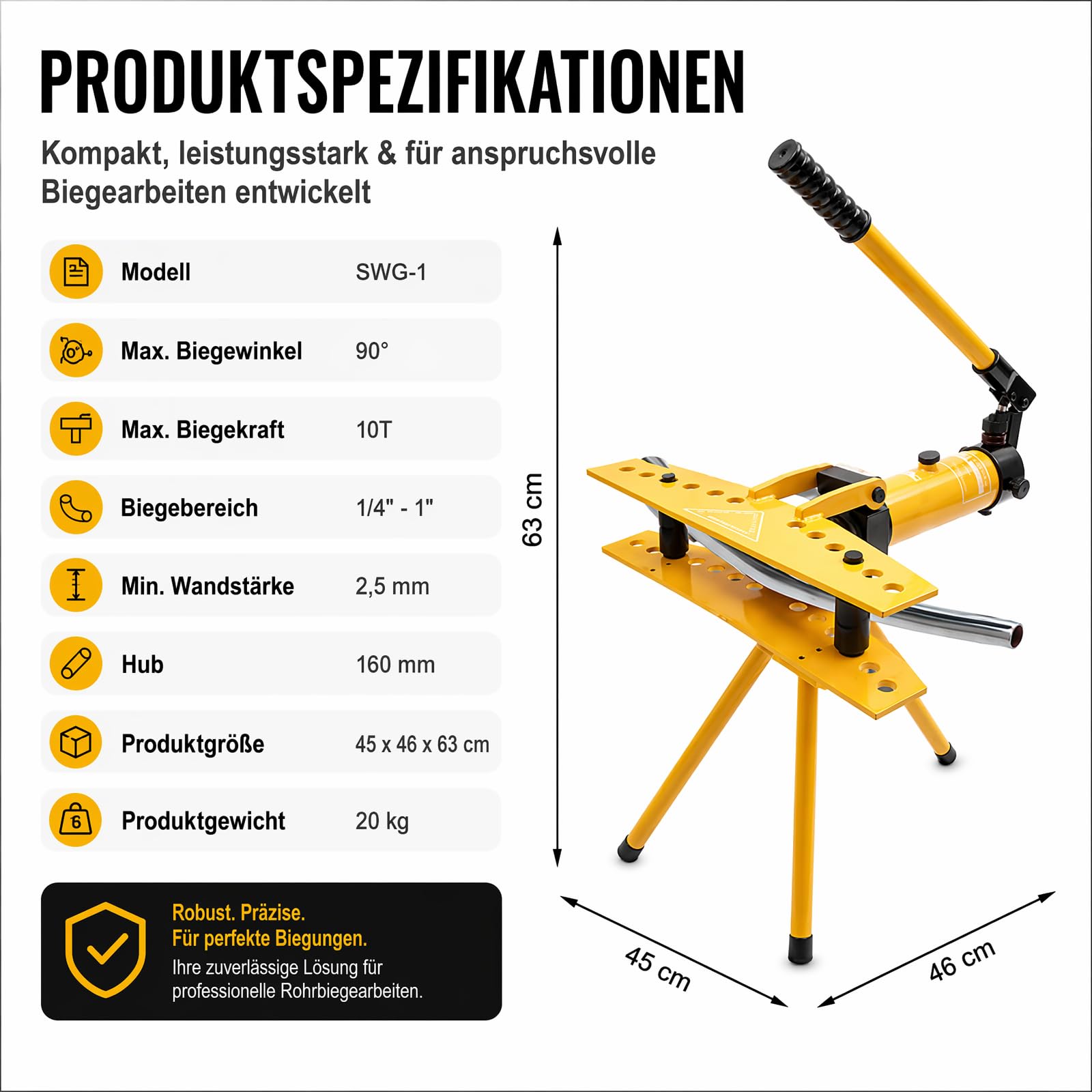 10T Hydraulisches Rohrbiegemaschine, Manuelles Rohrbiegeset Blechbiegemaschine Rohrbieger mit 6 Matrizen, Max.90° Universal-Biegemaschine Rohrbiegegerät für Verzinkte Rohre Aluminiumrohre Stahlrohre