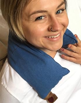 Neck Wrap Blue Denim Cherry Microwavable Pit-Stone Pillow, Washable | Hot/Cold Compress, Sustainable Moist Heat Pack, Shoulder Pain Relief, Washable, Spa Gift