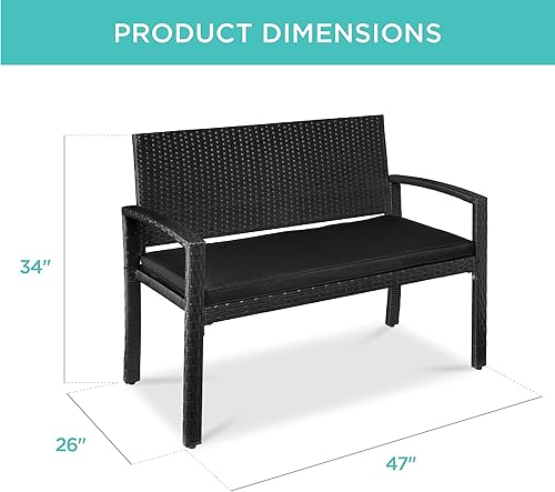 Miniatura 2 de Best Choice Products Banco al aire libre para 2 personas de mimbre para jardín, bancos de patio, muebles de asiento para patio trasero, porche