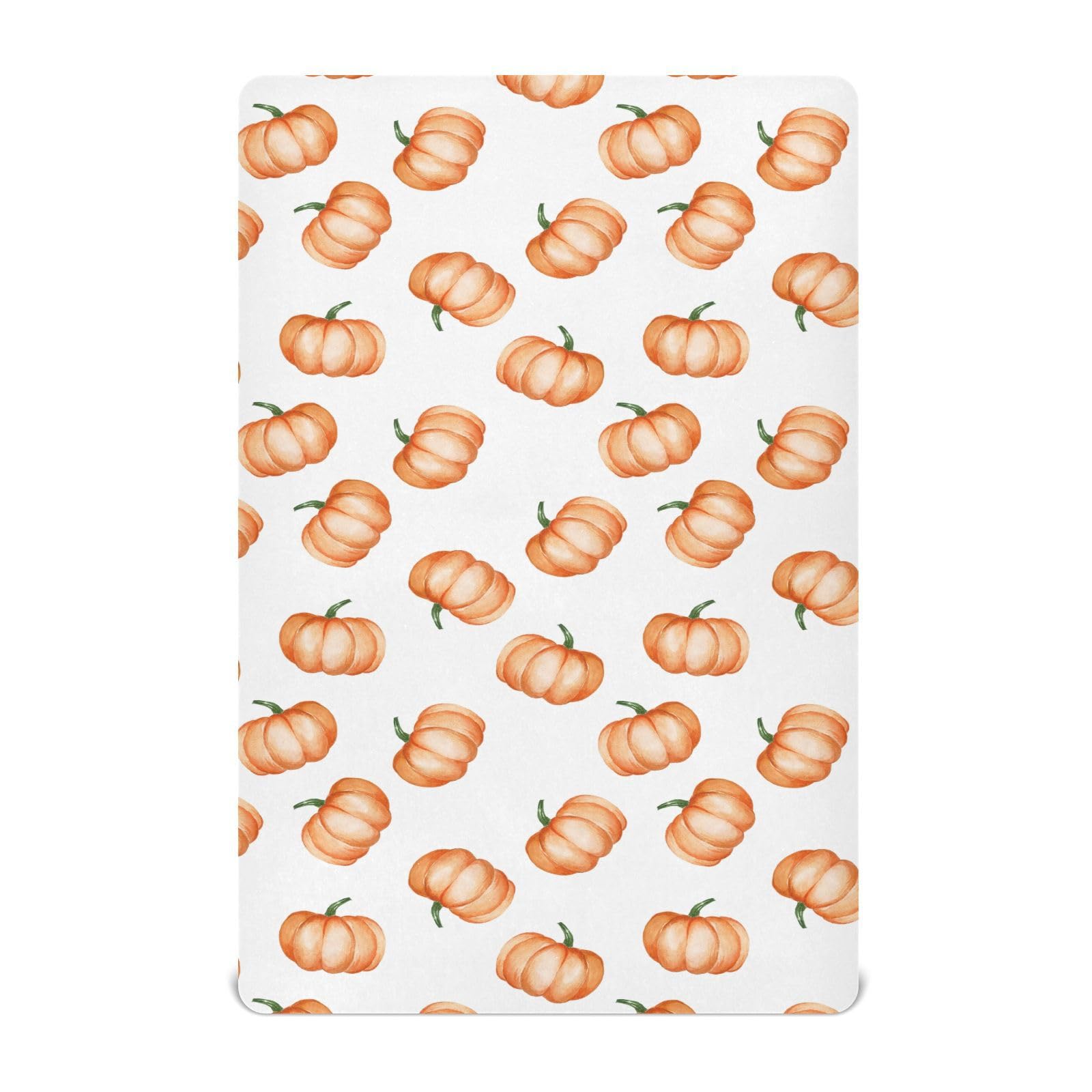 Cute Pumpkins Print Autumn Halloween Orange Thanksgiving Breathable Mini Crib Mattress Sheets Fitted, Toddler Baby Sheets for Crib Mattress Soft &amp; Breathable 39 * 27 * 5In
