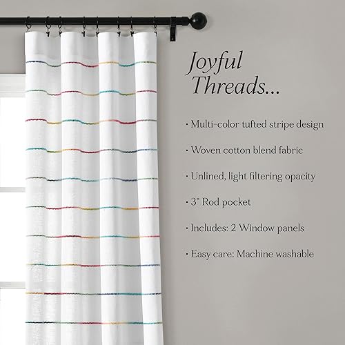 Miniatura 6 de Lush Decor Paneles de cortina de ventana de algodón teñido con hilo de rayas degradadas, par de cortinas de 40 pulgadas de ancho x 95 pulgadas de