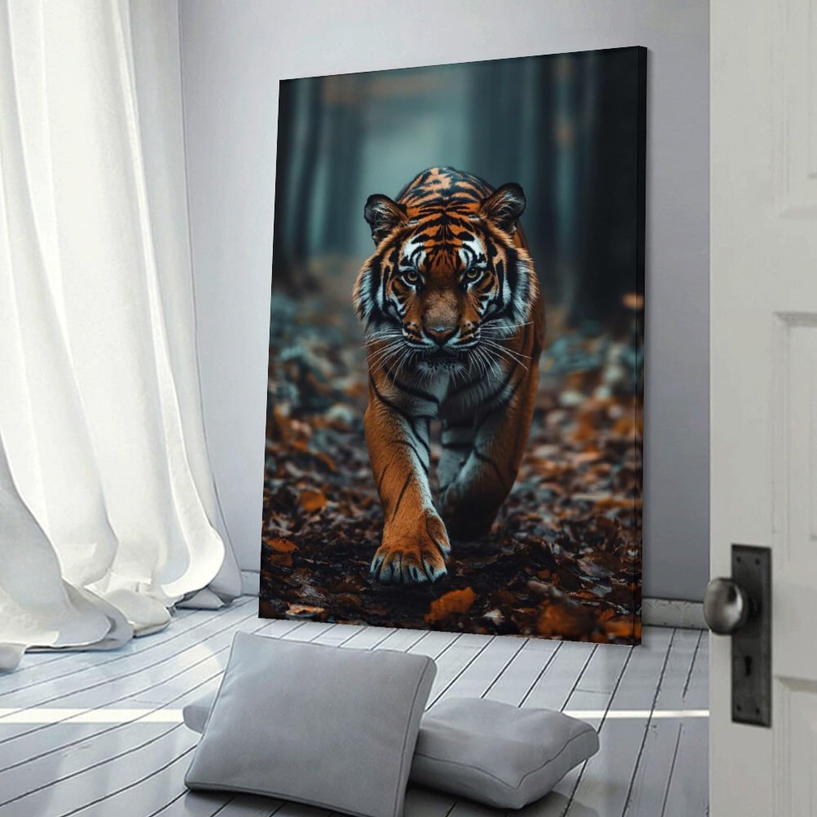 Junmoney Decorative Canvas Print Tiger Walking in A Forest, 16x24inch(40x60cm), for New Homes, Bedrooms Or Workspaces, Thoughtful Wall Decor for Art Lovers