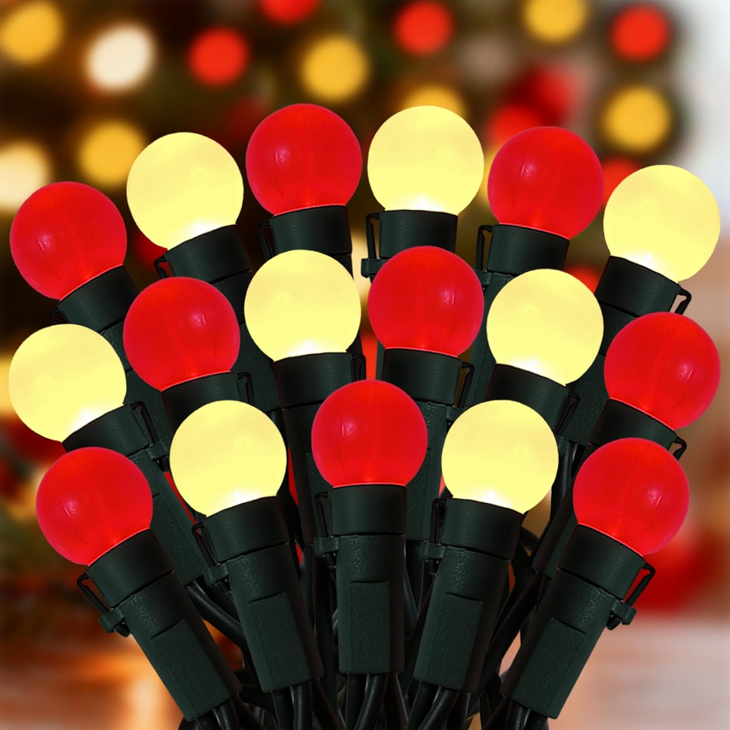 Red and White Christmas Lights Outdoor 13.5Ft G15 String Lights 50 LED Shatterproof Mini Globe Bulb Light, Vintage Christmas Light for Indoor Outside Bedroom Roofline Patio Porch Tree Decor