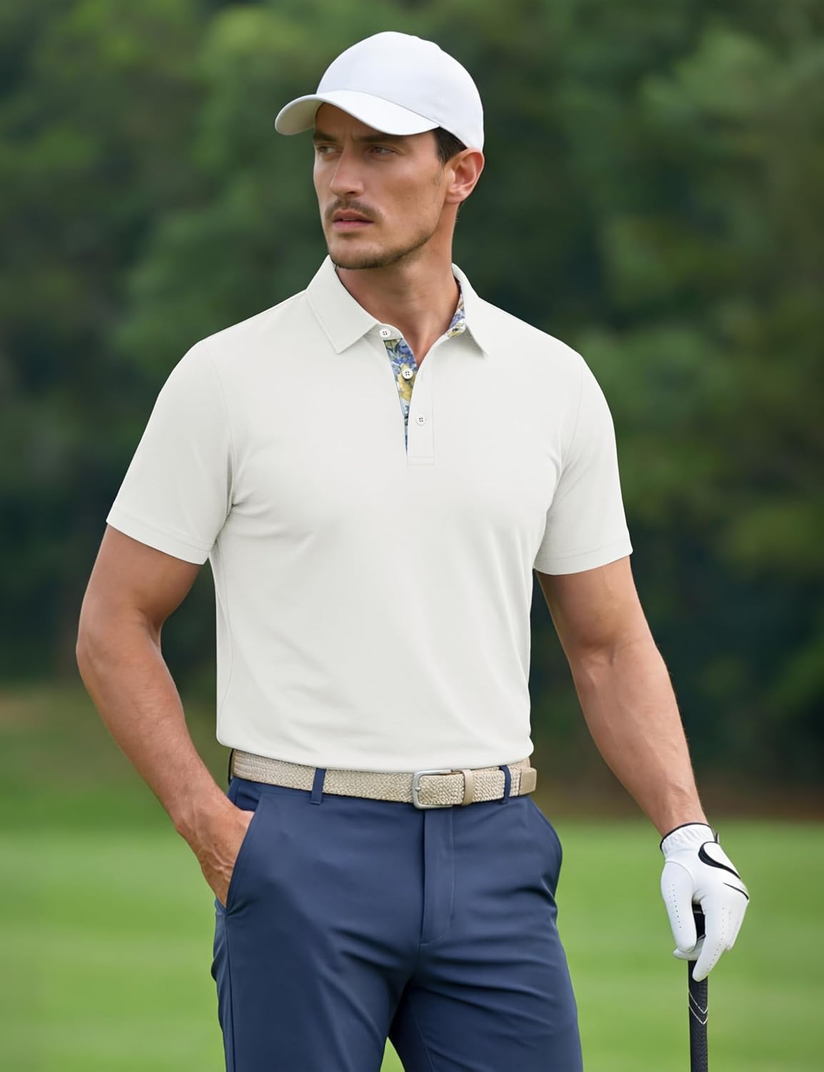 MAGNIVIT Mens Polo Shirts Short Sleeve Performance Golf Polo Moisture Wicking Printed Collar Golf Shirt for Business Casual